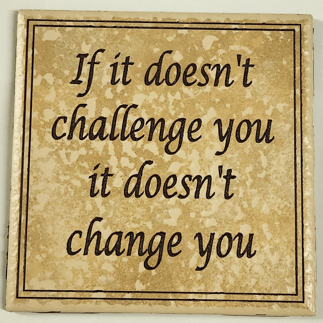 Engraved ceramic tile, color filled with acrylic ink